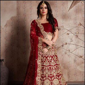 Indian Bridal Lehenga Choli - Maroon